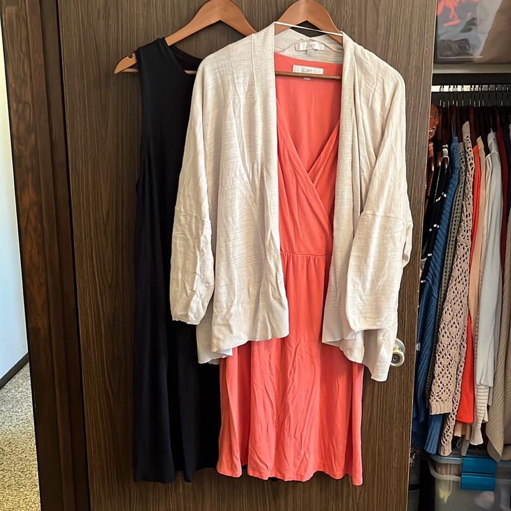 Bundle LOFT two dresses and a cardigan.